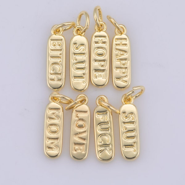 4 pcs Dainty Gold Pill Bar Pendant love mom hope happy chill words charm 14k Gold Filed Pendant for Bracelet Necklace Earring