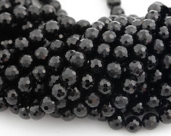 Tourmaline noire naturelle taillée en diamant de qualité AAA, à facettes tranchantes de haute qualité en perles de pierres précieuses rondes à facettes 4 mm 6 mm 8 mm