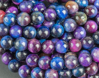 Natural multi tiger eye. 4mm 6mm 8mm 10mm 12mm round bead .  blue purple multi color tiger eye bead . Great quality full strand 15.5