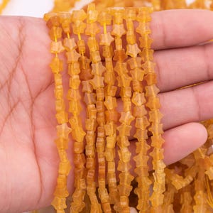 Amber Jade Beads 6mm Star Shaped Real Gemstone 15&quot; Strand Smooth Gemstone Beads