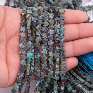 Natural African Turquoise 6mm Star Shaped Real Gemstone 15&quot; Strand Smooth Gemstone Beads