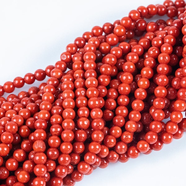 Red Orange Peach Bamboo Coral Round High Quality 5mm Full Strand 16" Gemstone Beads
