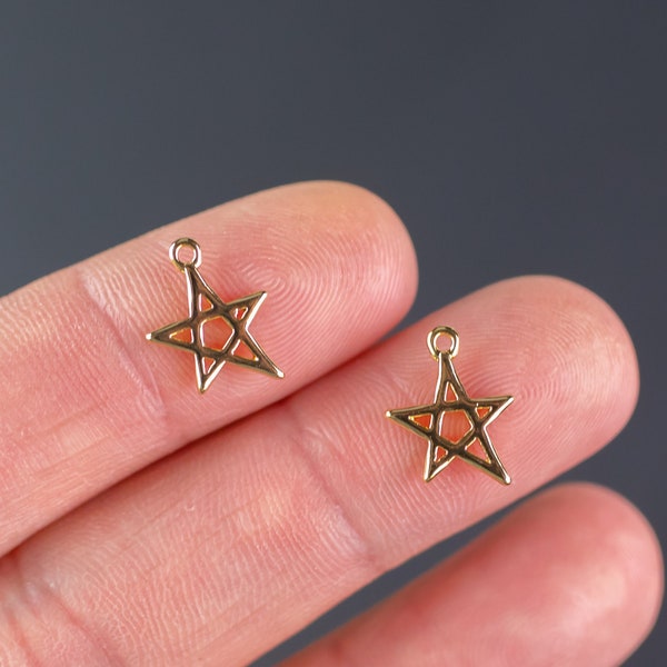 14k Gold Plated Gold Star Charm Pendant- 10mm