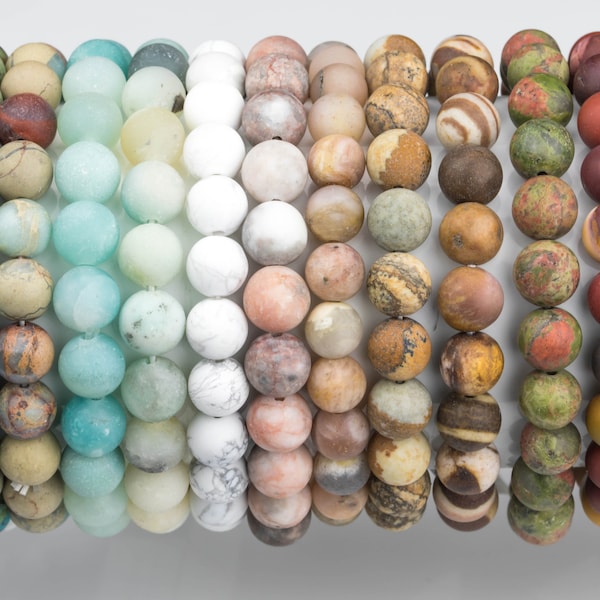 BRACELETS NATURAL Gemstone 6mm 8mm Matte Stackable Round Gemstone Jade Bracelets - Handmade - WHOLESALE - 8mm 7” - 7.5" Bracelet