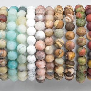 BRACELETS NATURAL Gemstone 6mm 8mm Matte Stackable Round Gemstone Jade Bracelets - Handmade - WHOLESALE - 8mm 7” - 7.5" Bracelet