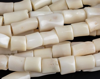 Natuurlijke witte crème bamboe koraal natuurlijke tonvormige kralen. Middelgroot: streng edelsteenkralen: 8 x 11-15 mm-15,5 inch