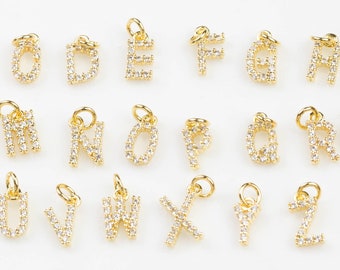 Breloques initiales plaqué or/argent - Très délicates et de haute qualité - Monogramme alphabet petits diamants A - Z chiffres 0 - 9