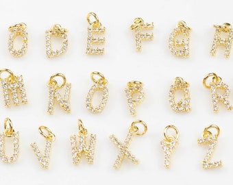 Initial Letter Charms Gold Plated / Silver - Very Dainty and High Quality - Monogram Alphabet Small Diamond Pave A - Z Numbers 0 - 9