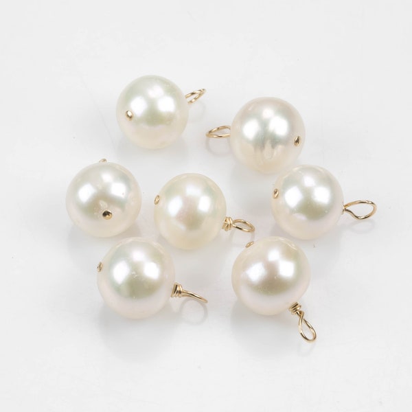 USA Gold Filled Natural Round Pearl Charms Drop Pendant Handmade Size 9-10mm Natural Freshwater Pearls & Gold Filled Wire Made in USA