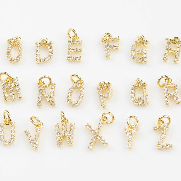 Breloques initiales plaqué or/argent - Très délicates et de haute qualité - Monogramme alphabet petits diamants A - Z chiffres 0 - 9