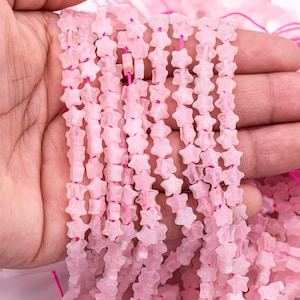 Natural Rose Quartz Beads 6mm Star Shaped Real Gemstone 15&quot; Strand Smooth Gemstone Beads