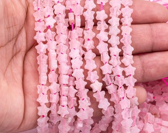 Natural Rose Quartz Beads 6mm Star Shaped Real Gemstone 15" Strand Smooth Gemstone Beads