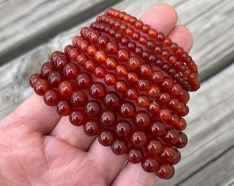 Pulsera Carnelian AAA 4mm 6mm 8mm 10mm Pulsera de cuerda elástica redonda Pulsera Carnelian Natural Pulseras Chakra de calidad AAA Precargadas