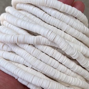 2str BEAUTIFUL Soft AFRICAN Colored VINYL Heishi beads- 6mm or 8mm- 16 inch strand- 2 Strand Per Order- Slate White