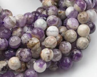 Gorgeous Faceted Flower Amethyst Beads, High Quality in Faceted Round, 4mm, 6mm, 8mm, 10mm, 12mm.-Full Strand 15.5 inch Strand