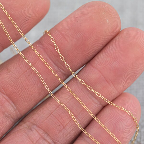 Gold Filled Cable Flat Paperclip Oval Dainty Chain 1.3mm , Wholesale, USA Made, Chain by foot