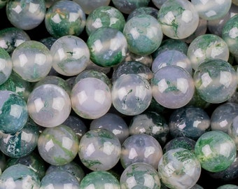 AAA Natural Green Moss Agate Round Beads 4mm Round Beads 6mm Round Beads 8mm Round Beads Green Gemstone High Polish Spheres 15.5" Strand