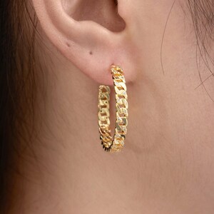 1 pair 18kt Gold -Curb Chain Stud Earring, Earring-Link Chain Ring 29mm