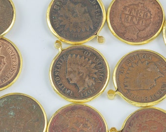 Indian Head Penny Wrapped in brass- Actual Americana Coin- Dates will vary