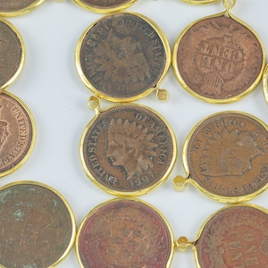 Indian Head Penny Wrapped in brass- Actual Americana Coin- Dates will vary