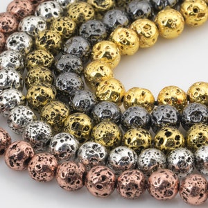 Natürliche vulkanische Lava Runde Perle 6 mm 8 mm 10 mm Titan überzogene beschichtet Antikes Silber Kupfer Bronze Gold Schwarz Gunmetall 15,5 &quot;Strang