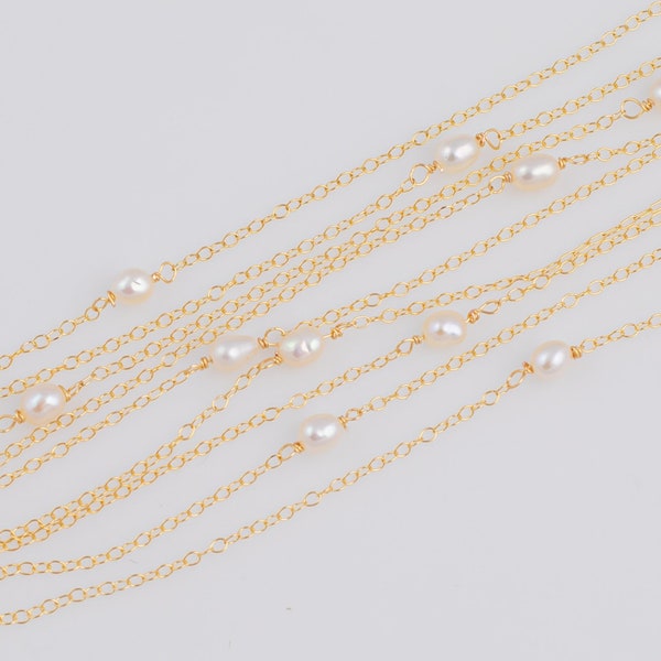 Gold Filled Freshwater Pearl Rosary Chain, Wholesale, BULK Low Price, Chain by foot- Hand made In House