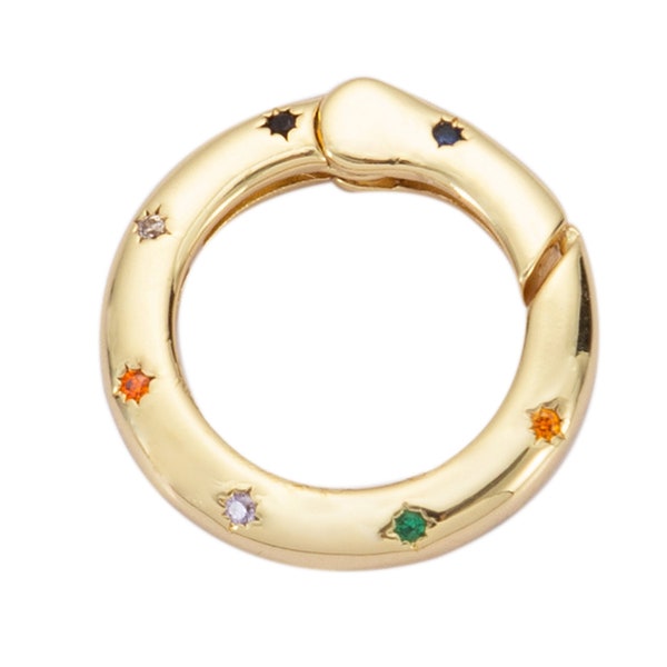 1 pc Dainty Gold Spring Gate Ring, Push Gate rainbow CZ ring, Charm Holder 14K Gold  Clasp for Charm Holder Connector- 18mm