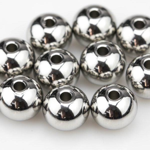 Perles polies en acier inoxydable - Perles solides rondes sans couture - Toutes les tailles 4 mm 6 mm 8 mm 10 mm