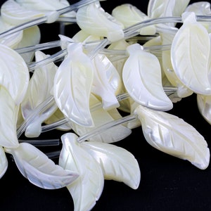 Iridescent White Mother of Pearl MOP Shell Leaf Drop Beads- 2 Pieces per order- 13x31mm Shell Beads
