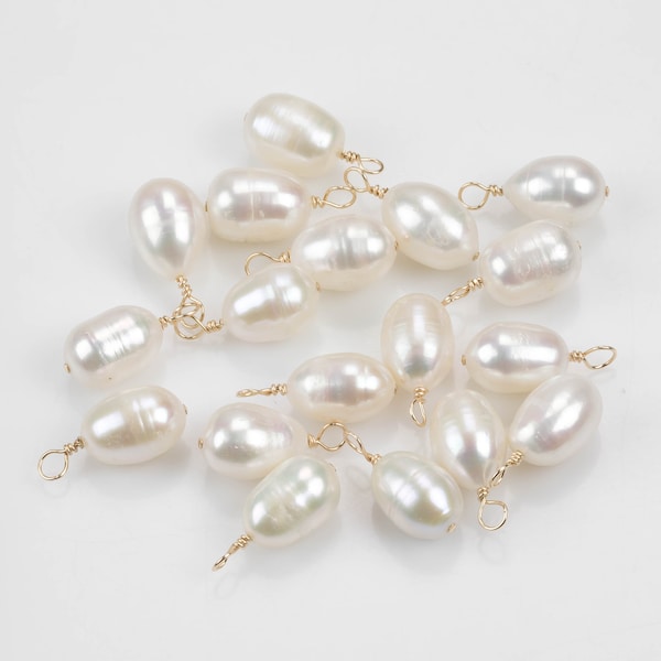 USA Gold Filled Natural Potato Pearl Charms Drop Pendant Handmade Approx.10x15mm. Made w Natural Freshwater Baroque Pearl & Gold Filled Wire