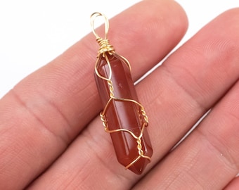 Carnelian Necklace Gold Rose Quartz, Quartz Pendant Handwrapped in USA Healing Crystal Chakra Stone Carnelian Necklace Carnelian Jewelry