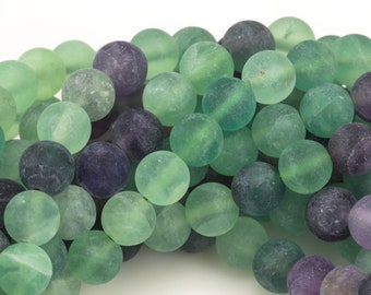 Natural Matte Rainbow Fluorite Beads Full Strand 15.5 Inch Matte Round, 6mm, 8mm, 10mm, 12mm Gemstone Beads