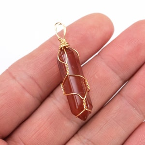 Carnelian Necklace Gold Rose Quartz, Quartz Pendant Handwrapped in USA Healing Crystal Chakra Stone Carnelian Necklace Carnelian Jewelry