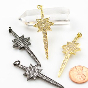 Gold or Gunmetal Shooting Starburst Large CZ Pave 28*52mm Pendant