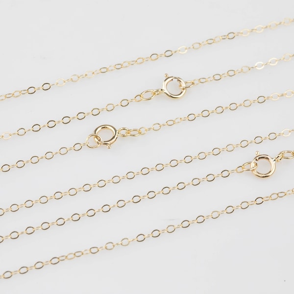 14K GOLD FILLED Necklace Chain Made in USA Wholesale Delicate Everyday Chain, 1.3 to 1.5mm Flat Finished Cable w/ Spring Clasp High Quality