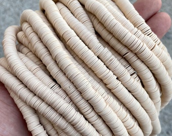 2-trådiga VACKRA Mjuka AFRIKANSKA Färgade VINYLPÄROR Heishi - 4 mm, 6 mm eller 8 mm - 16 tums tråd - 2 trådar per beställning - Ljus khaki