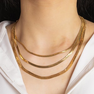 Gold Herringbone Necklace Chain 18K Gold Bold Necklace 3, 4, 5mm wide Herringbone Chain for Layering Necklace 15" 16" 18" inch