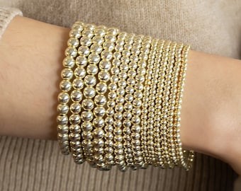 14k Dainty Light Gold Hematite Bracelet | Gold Bead Bracelet | Gold Ball Bracelet | Gold Hematite Beaded Bracelet