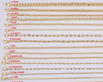 16" 14k Gold Plated Anti-Tarnish Chains for Layering Cuban Rolo Mariners Ball Oval Singapore Curb with extender Tarnish Resistant