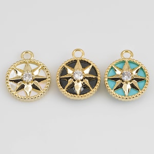 4 pièces Mini Rose de Vent en or 18 carats - étoile filante boussole bracelet collier pendentif boucle d'oreille breloque cadeau pour la fabrication de bijoux-12 mm