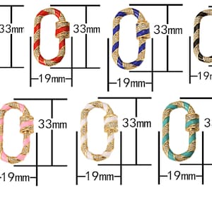18k Gold  Enamel Carabiner Clasp Diamond CZ Oval Cubic - 19x33mm- 1 pc per order