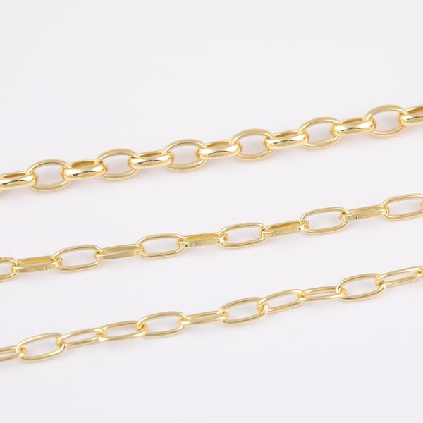 14k Gold Plated Oval Paperclip Chains - Tarnish Resistant Popular Paperclip sizes and figaro chain - Sold by the yard