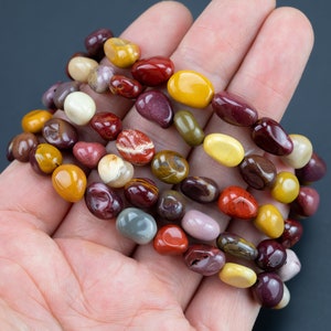 Bracelet en pierres précieuses mokaite, chaîne extensible, bracelet ovale, bracelets en pierres précieuses naturelles, bracelets de pépites de pierres précieuses, bijoux faits main