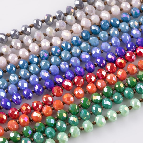 8mm Knotted crystal necklaces Special Colors - Long Hand-Knotted Crystal- Approximately 36-39"