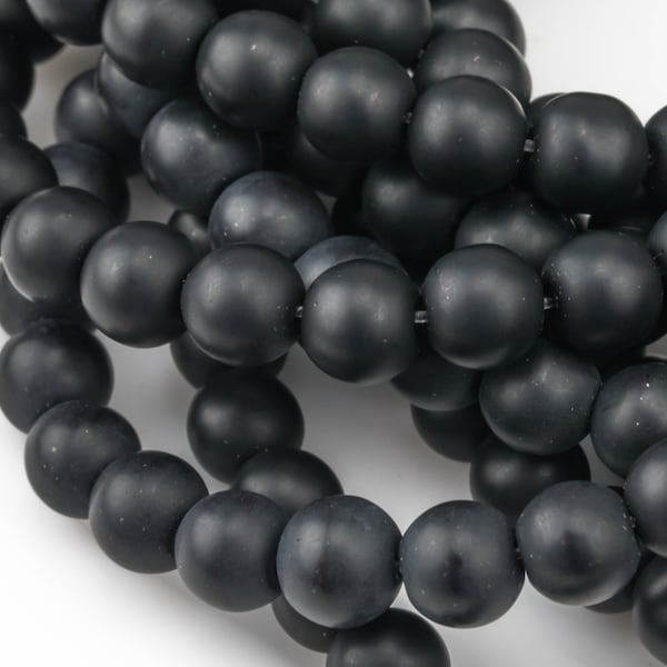 Perles d'onyx noir mat naturel, perles d'onyx noir mat, 4 mm 6 mm 8 mm 12 mm 14 mm, onyx rond de haute qualité, rang complet, 40 cm (15 po.)