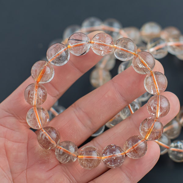 Natural Copper Angel Hair Rutilated Quartz Bracelet-- One Size Fits All- High Quality AAA Quality Gemstone Beads