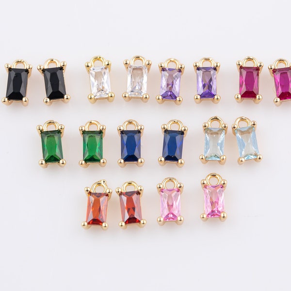 6pc 18k Gold Birthstone Charm Tiny, Necklace Earring Bracelet Supplies, Jewelry Supply Charms Personalized Delicate Dainty Pendant Rectangle