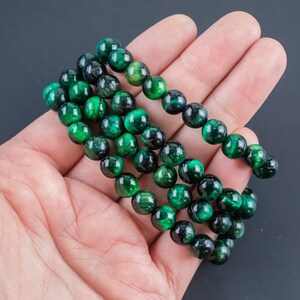 Green Tiger's Eye Bracelet Round Size 6mm and 8mm Handmade In USA Natural Gemstone Crystal Bracelets Handmade Jewelry approx. 7 image 2