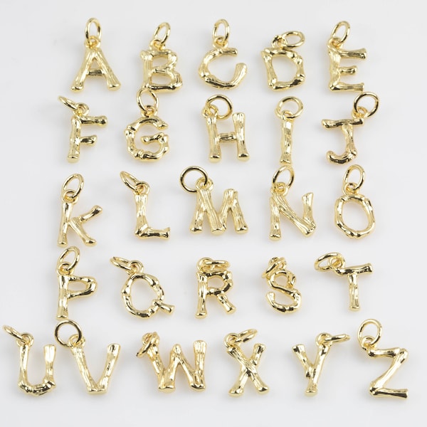 1pc Gold Initial Letter Pendant, Initials Letter Bamboo Charm Small Letter A-Z For add on charm on Bracelet Necklace Earring Supply, ALPH-05