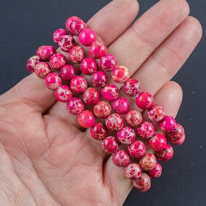 Hot Pink Aqua Terra Jasper Bracelet Round Size 6mm and 8mm - Handmade In USA - Natural Gemstone Bracelets - Handmade Jewelry - approx. 7&quot;